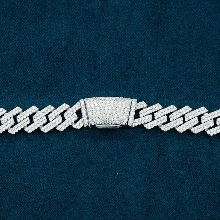 2-Row 13MM Moissanite Prong Cuban Link Chain 14K Gold