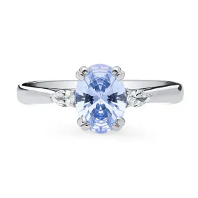 3-Stone Greyish Blue Oval CZ Ring in Sterling Silver 1.2ct