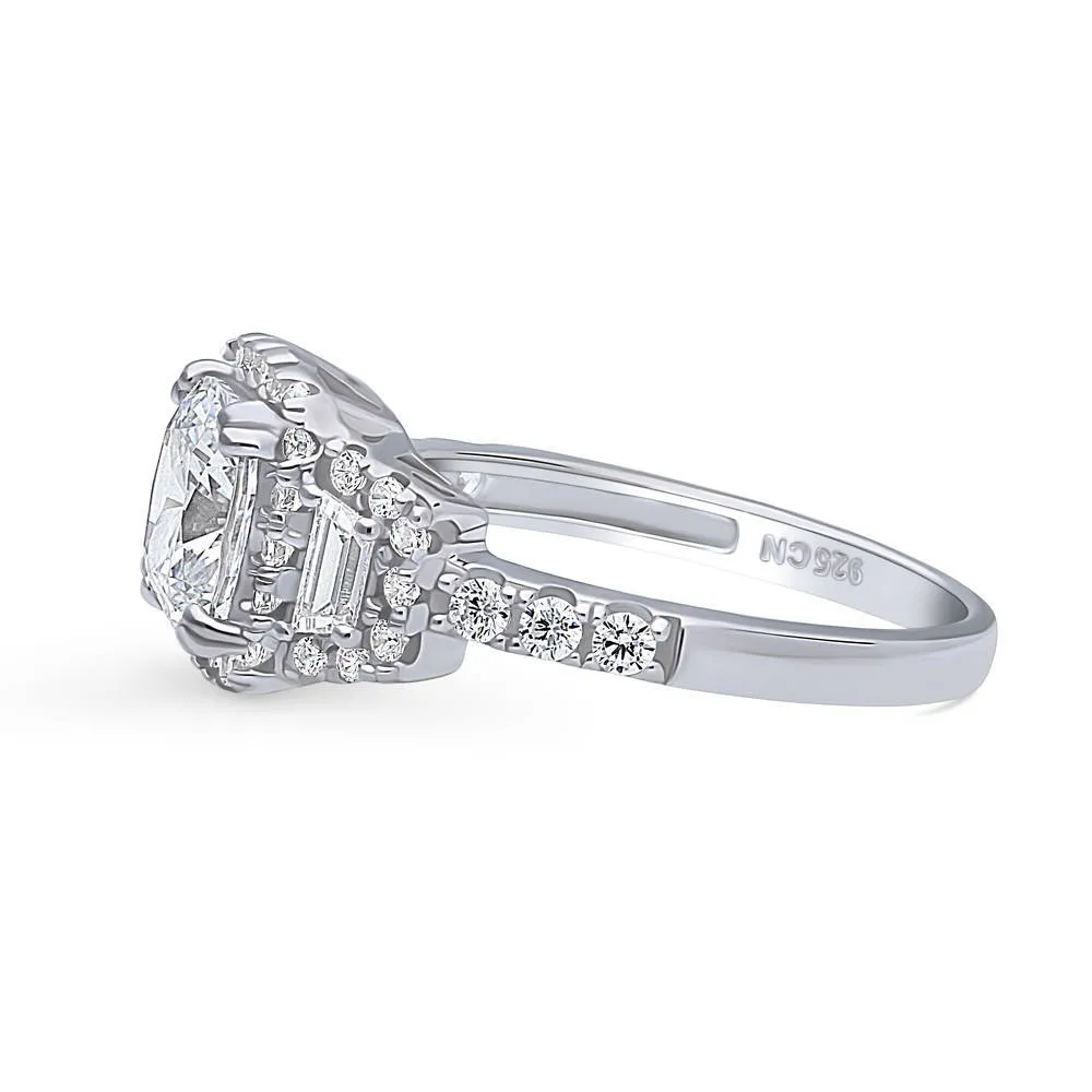 3-Stone Halo 2ct Cushion CZ Ring in Sterling Silver