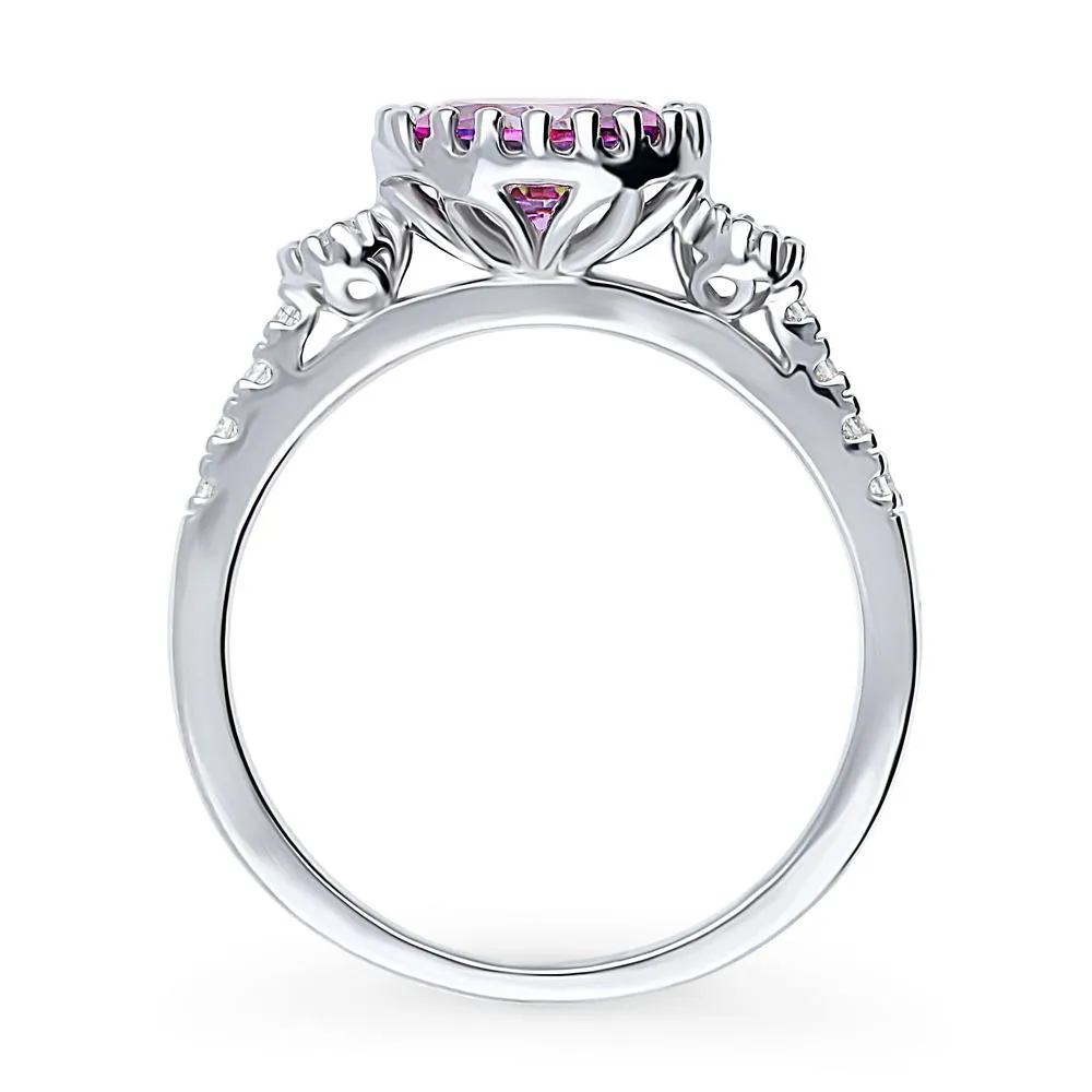 3-Stone Purple Oval CZ Ring in Sterling Silver 1.2ct