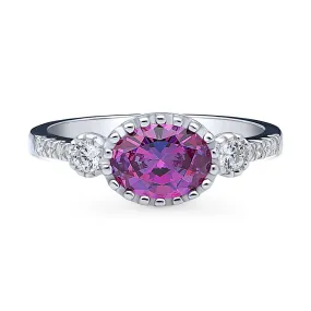 3-Stone Purple Oval CZ Ring in Sterling Silver 1.2ct