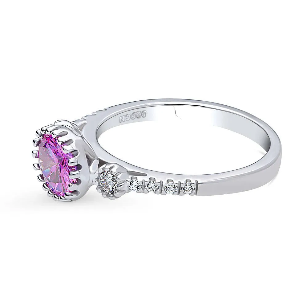 3-Stone Purple Oval CZ Ring in Sterling Silver 1.2ct