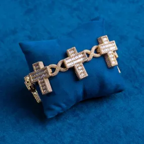 30MM Moissanite Cross Link Bracelet 14K Gold