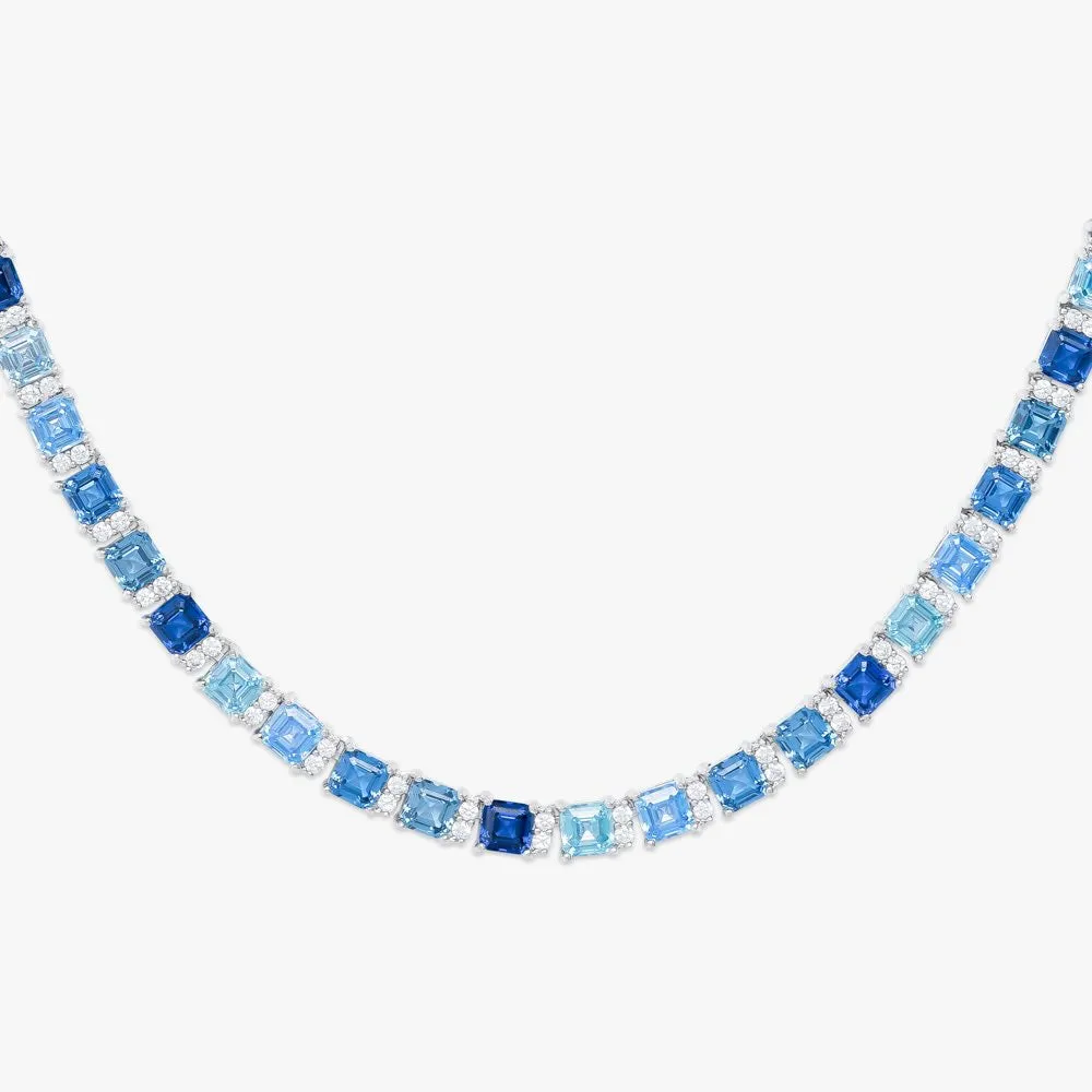 5MM Asscher Cut Blue Moissanite Tennis Chain