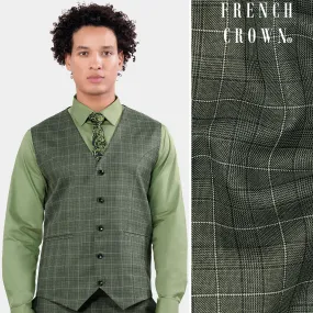 Artichoke Green Checkered Wool Rich Waistcoat