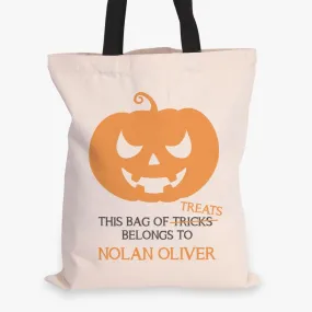 Bag Of Treats Custom Halloween Canvas Tote Bag | Personalized Trick or Treat Bag