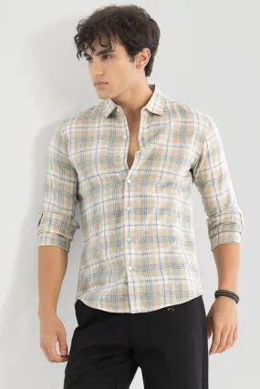 Beige Checks Linen Blend Shirt