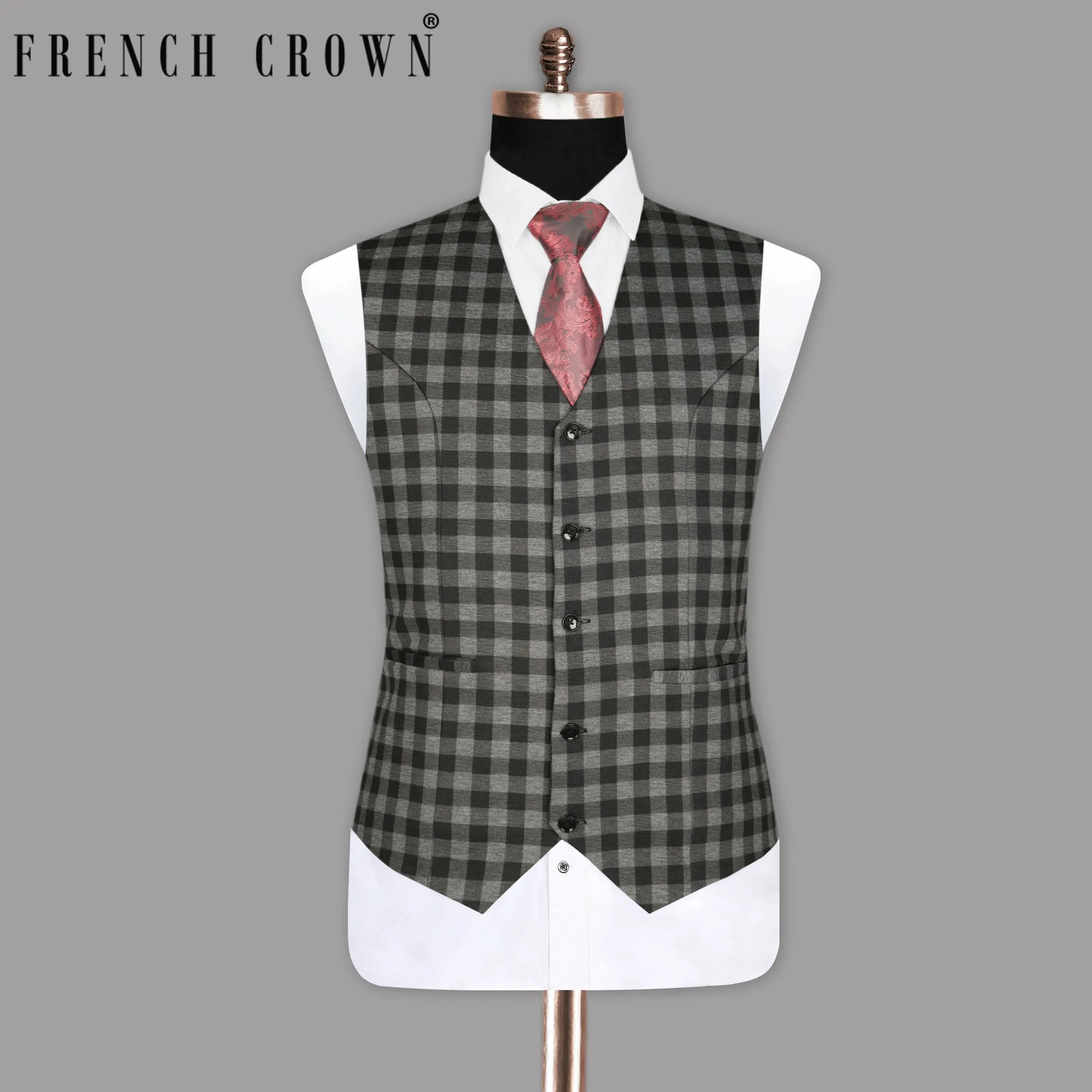 Black with Grey Flannel checked Wool Rich Waistcoat