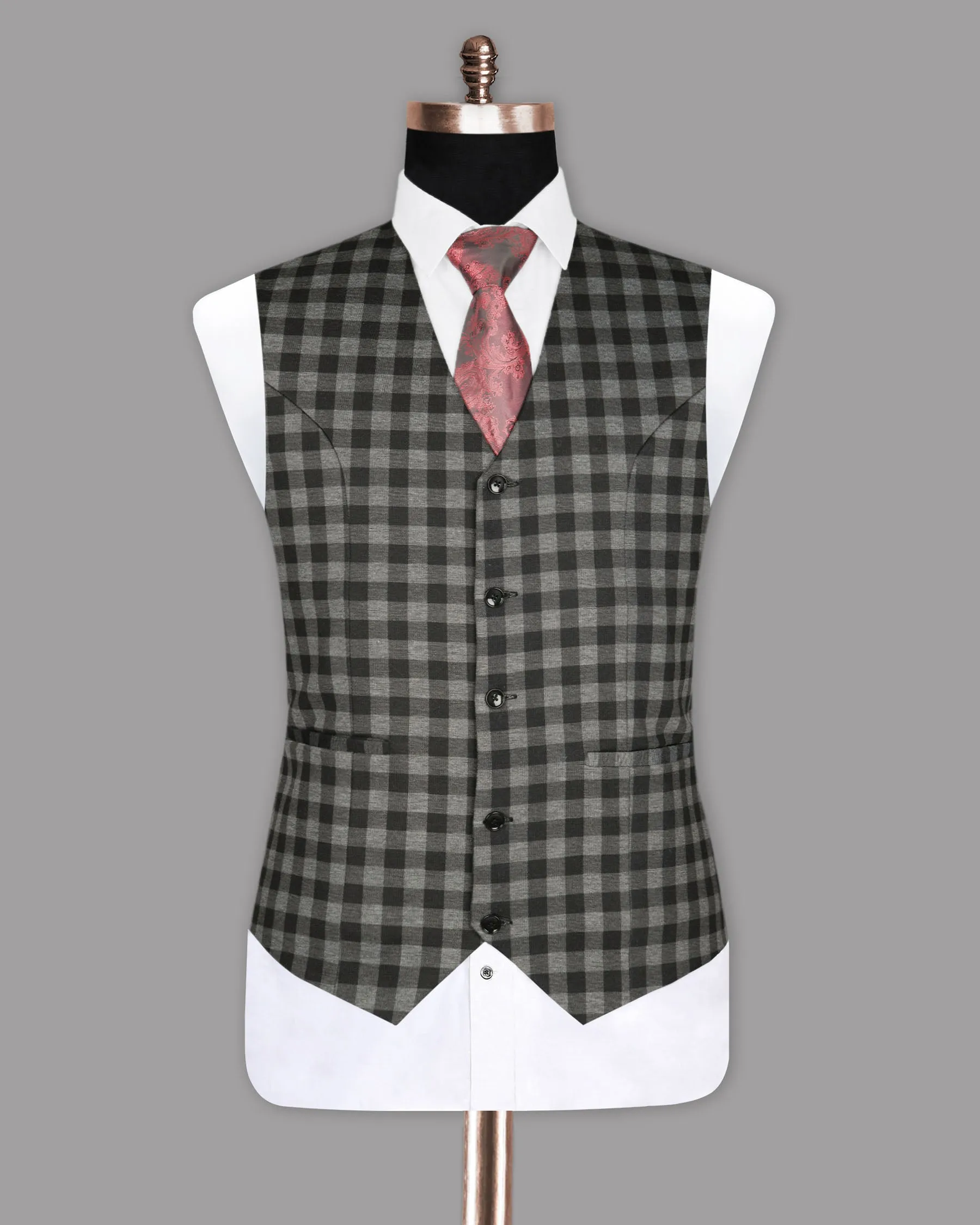 Black with Grey Flannel checked Wool Rich Waistcoat