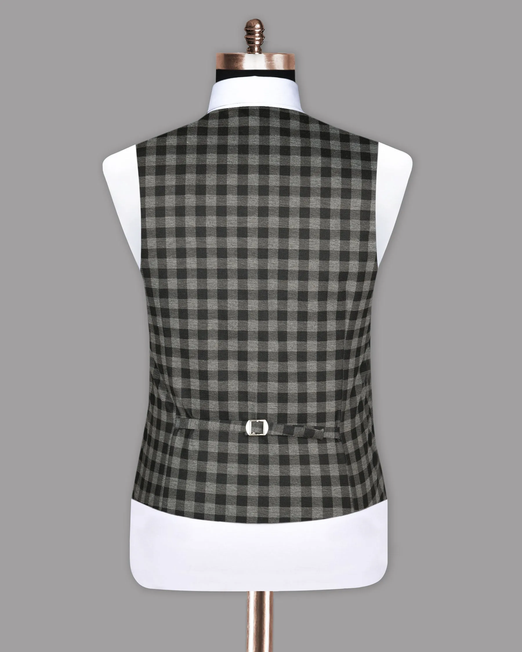 Black with Grey Flannel checked Wool Rich Waistcoat