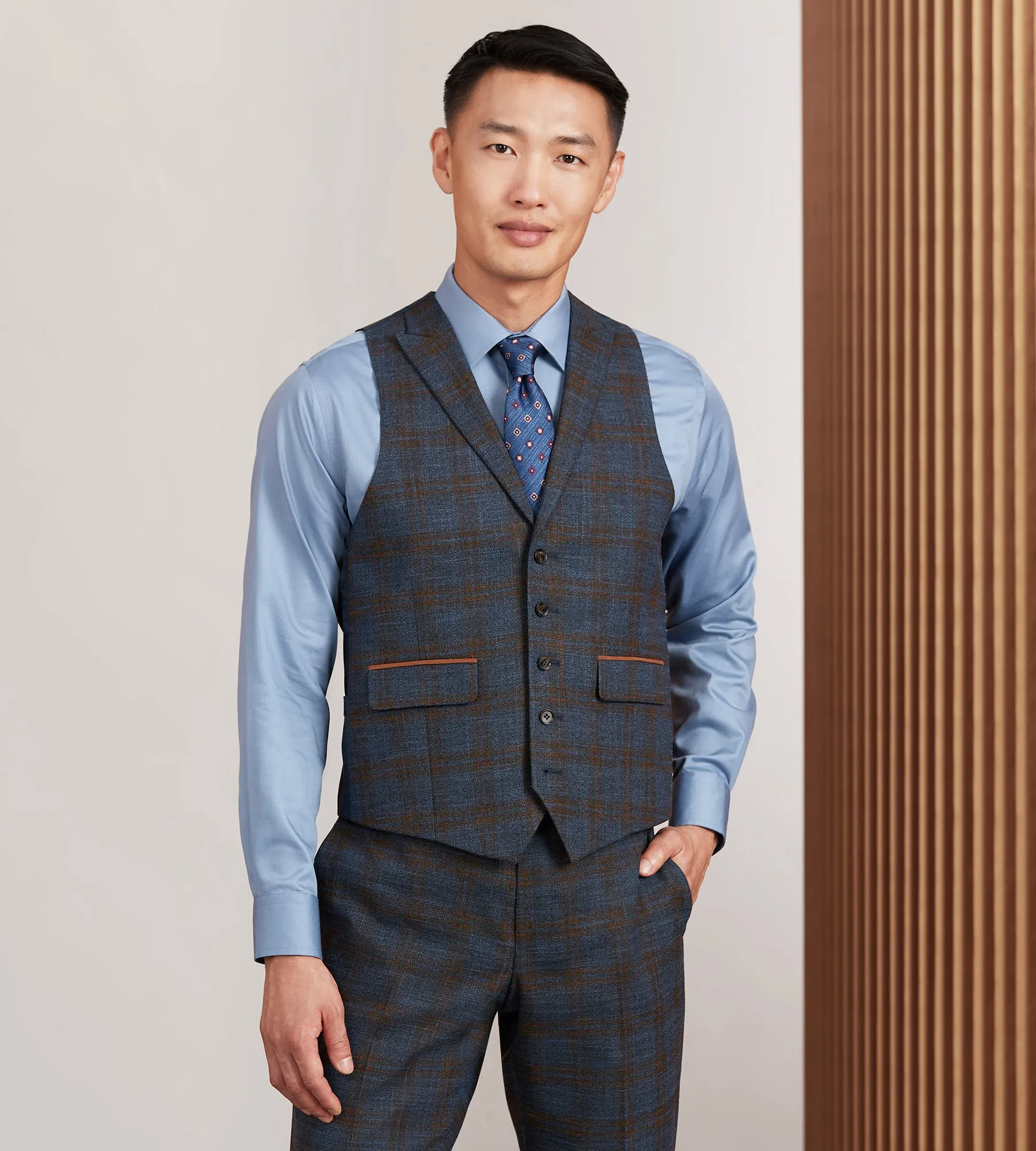 Blue Plaid Suit Vest