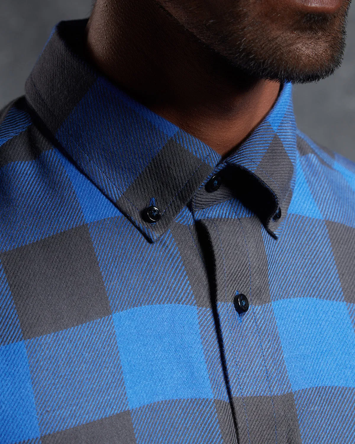 Brushed Twill Checked Shirt - Blue & Black