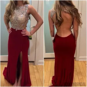 Burgundy Long Backless Sexy Side Slit Hot Sales Elegant Formal Fashion Prom Dresses,PD0029