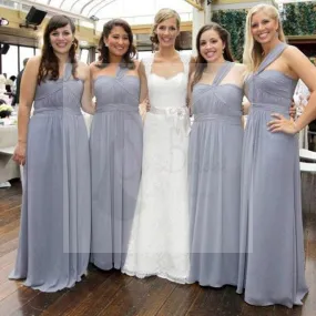 Cheap Simple Formal Chiffon One Shoulder Floor-Length A Line Maxi Bridesmaid Dresses, WG136