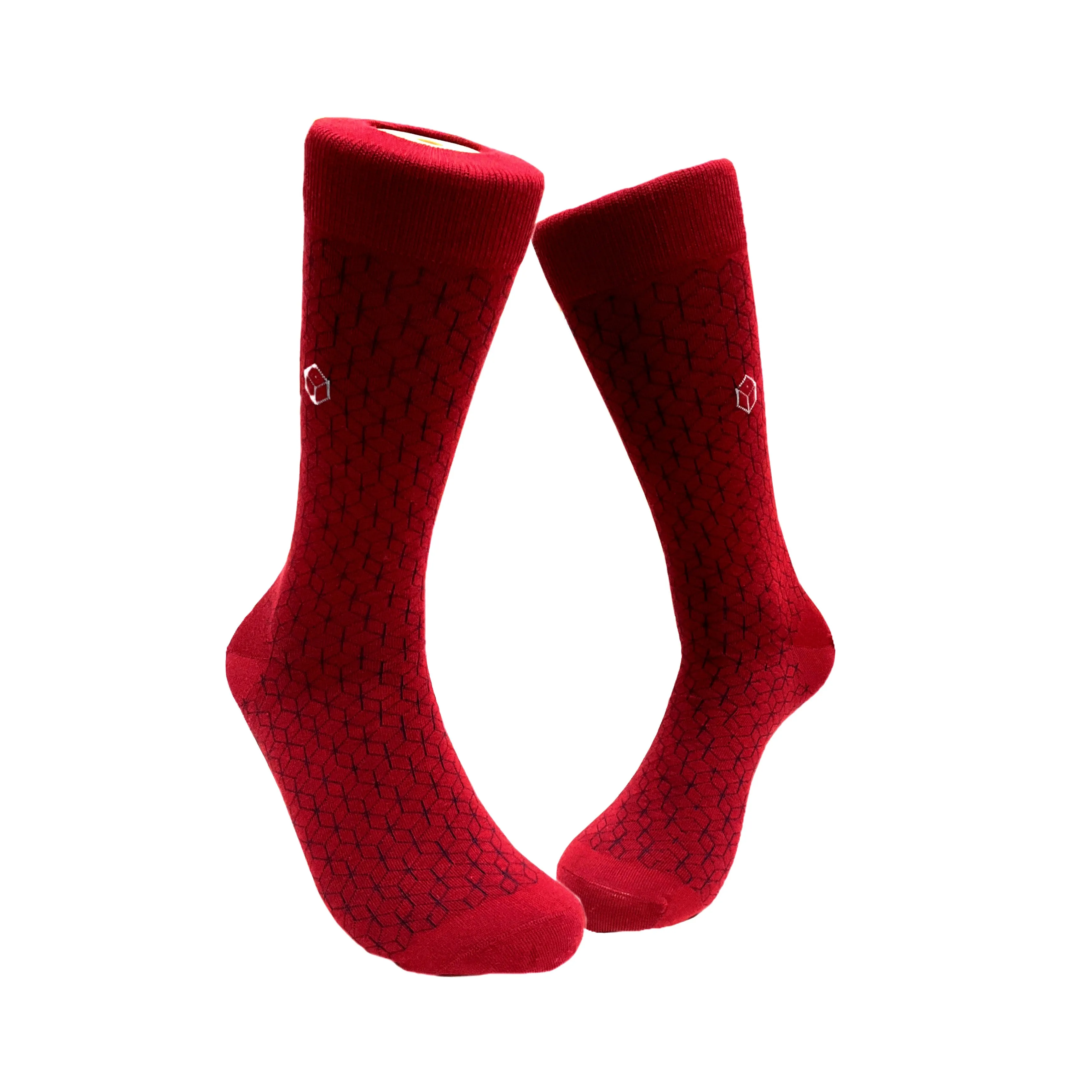 Dark Red 3D Cubed Office Socks (Adult Large - Men's Shoe Sizes 8-12)