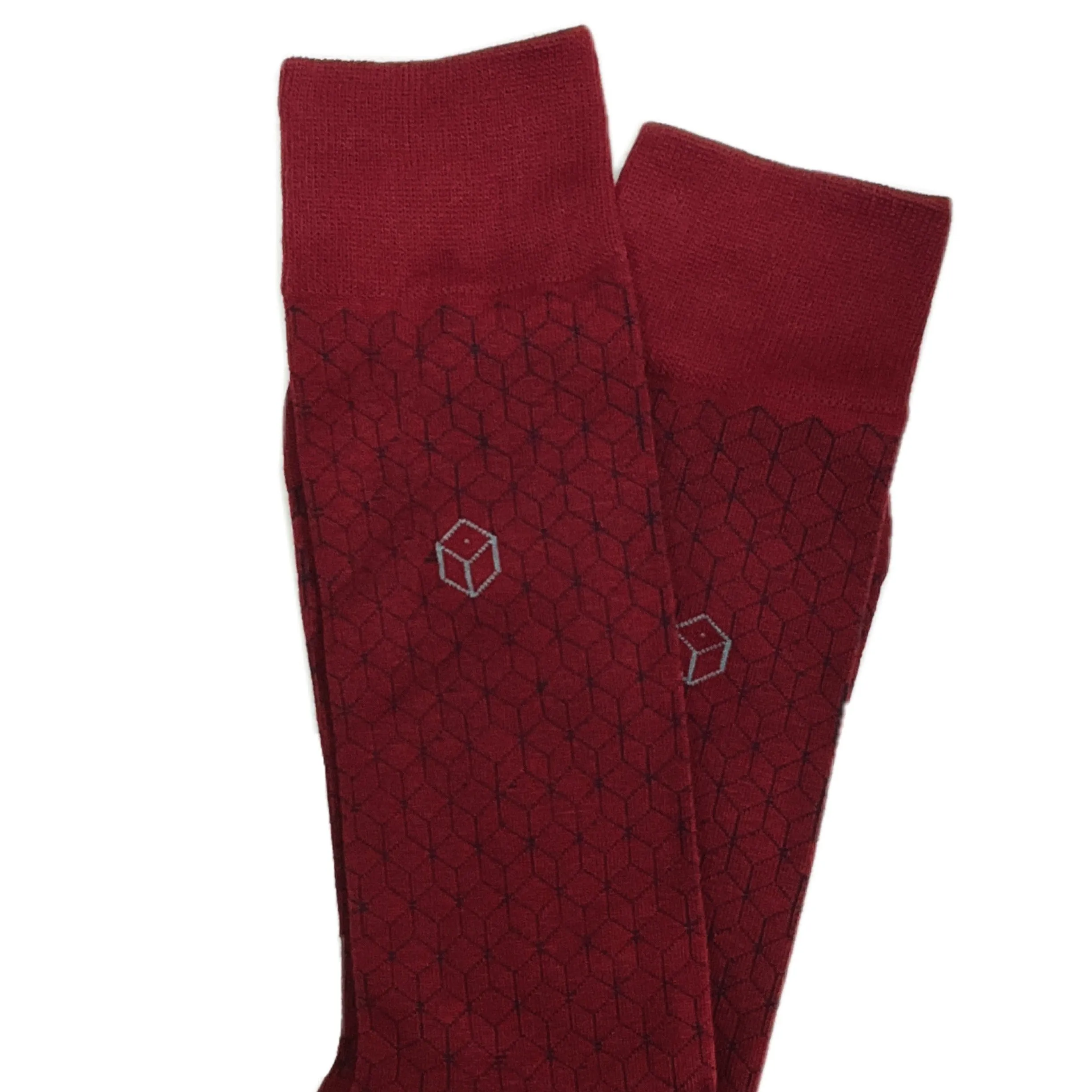 Dark Red 3D Cubed Office Socks (Adult Large - Men's Shoe Sizes 8-12)