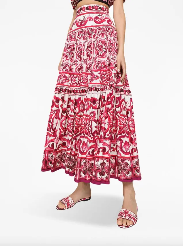 Dolce & Gabbana long majolica-print poplin skirt