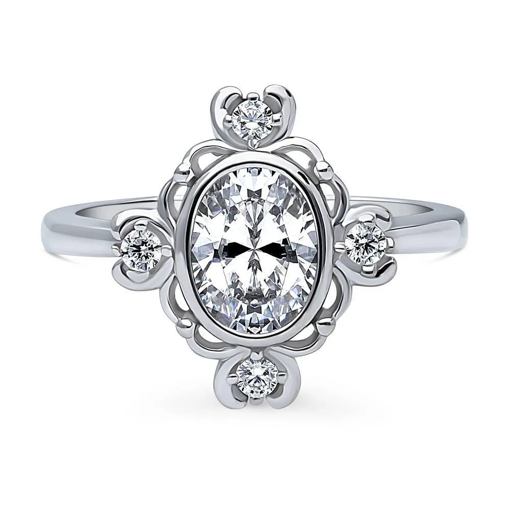 Flower Art Deco CZ Ring in Sterling Silver