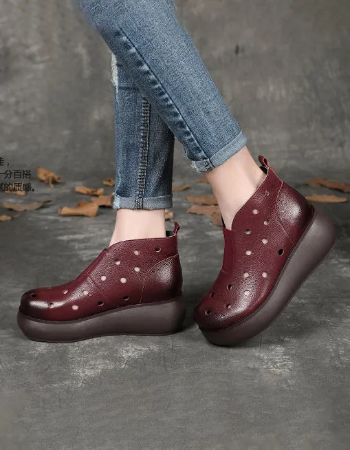 Front Elastic Handmade Retro Hollow Wedge Boots