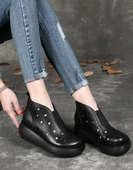 Front Elastic Handmade Retro Hollow Wedge Boots