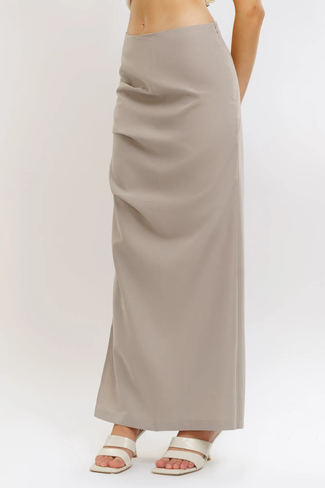 Grey Pleated Slit Skirt