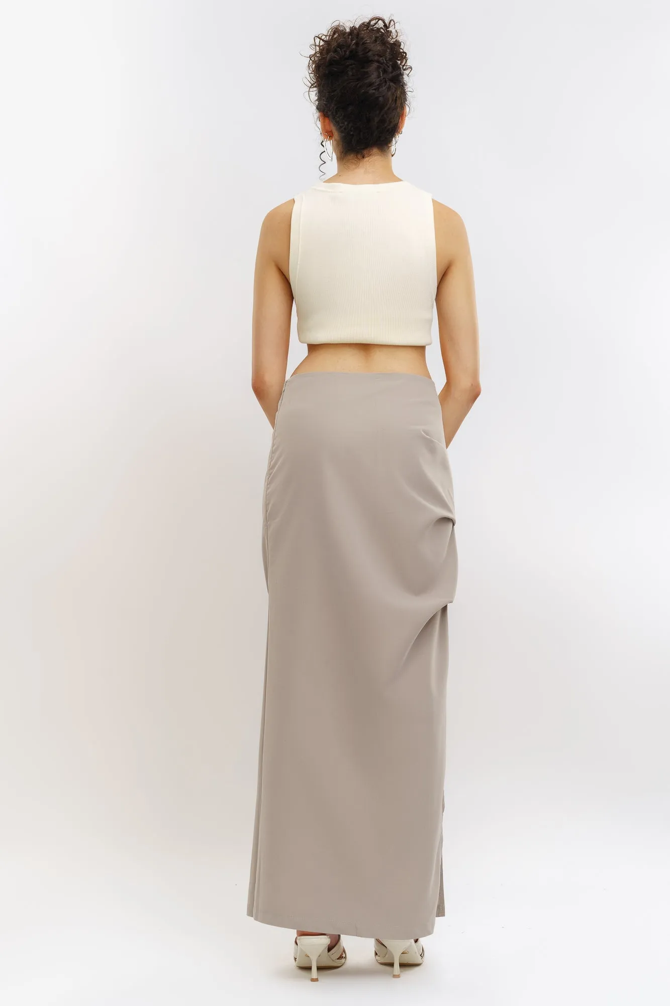 Grey Pleated Slit Skirt