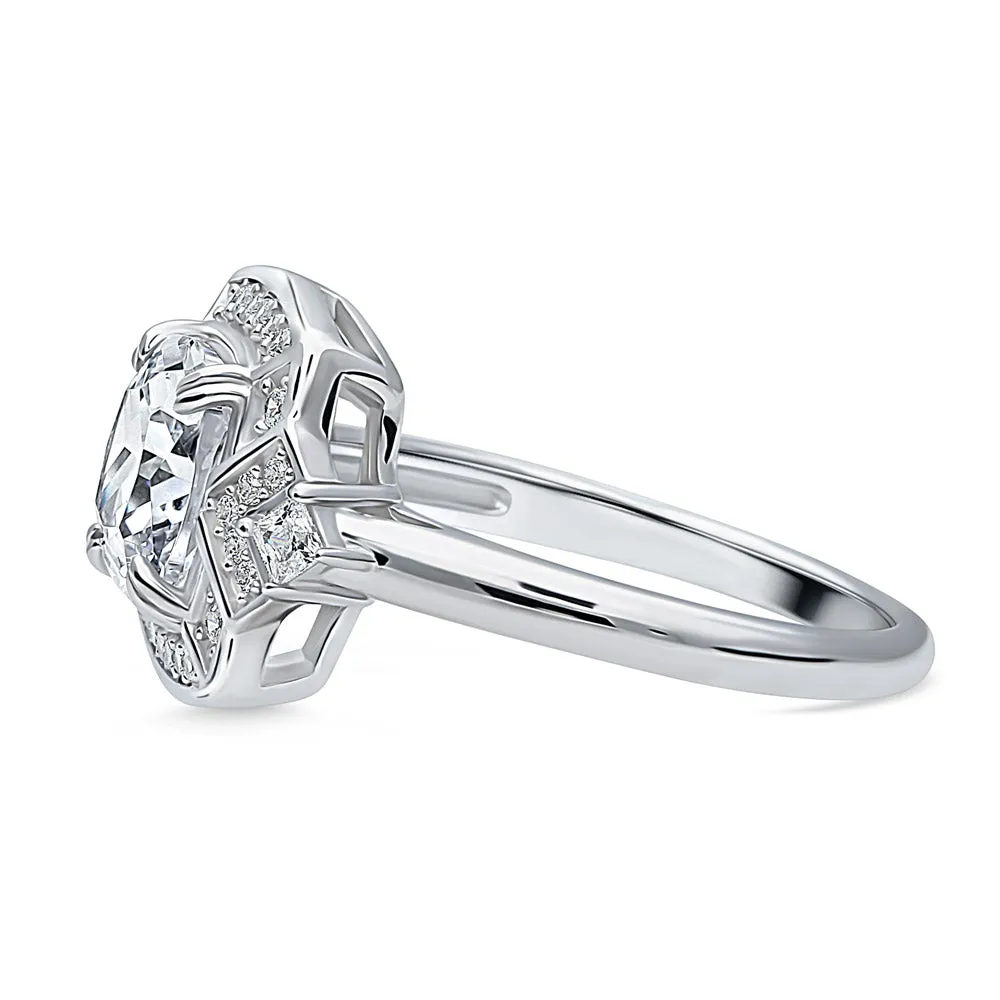 Halo Arrow Cushion CZ Ring in Sterling Silver