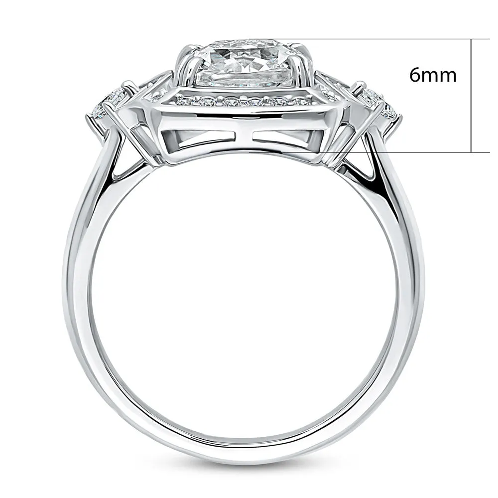 Halo Arrow Cushion CZ Ring in Sterling Silver