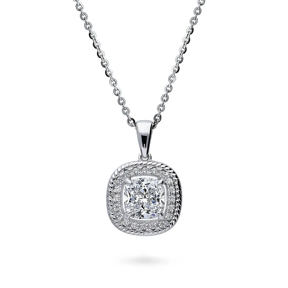 Halo Woven Cushion CZ Necklace in Sterling Silver