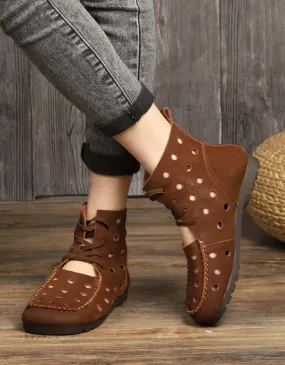 Handmade Retro Leather Hollow Sandals Boots