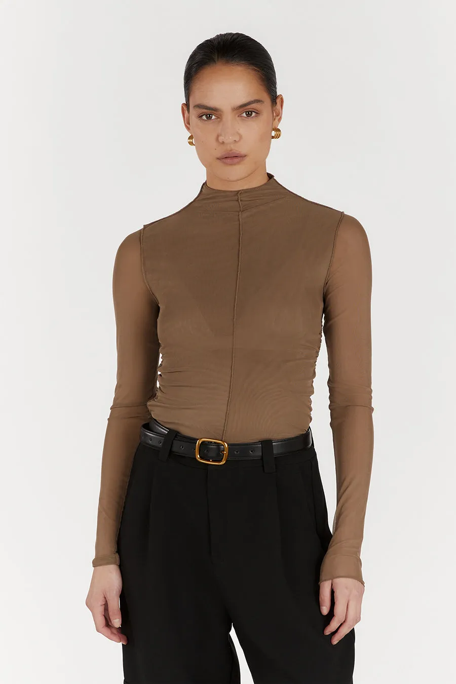 JAGGER TAUPE MESH LONG SLEEVE TOP