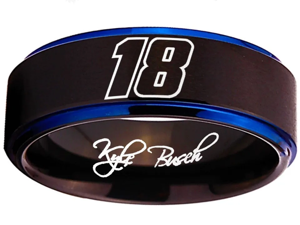 Kyle Busch Ring #18 NASCAR Black Blue Autograph Ring #kylebusch #18