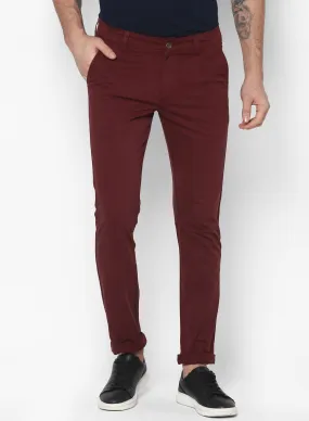 Men's Maroon Cotton Slim Fit Casual Chinos Trousers Stretch