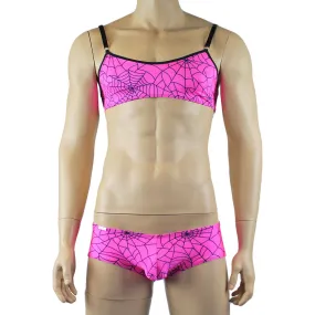 Mens Spider Web Bra Top & Boxer Brief Pink