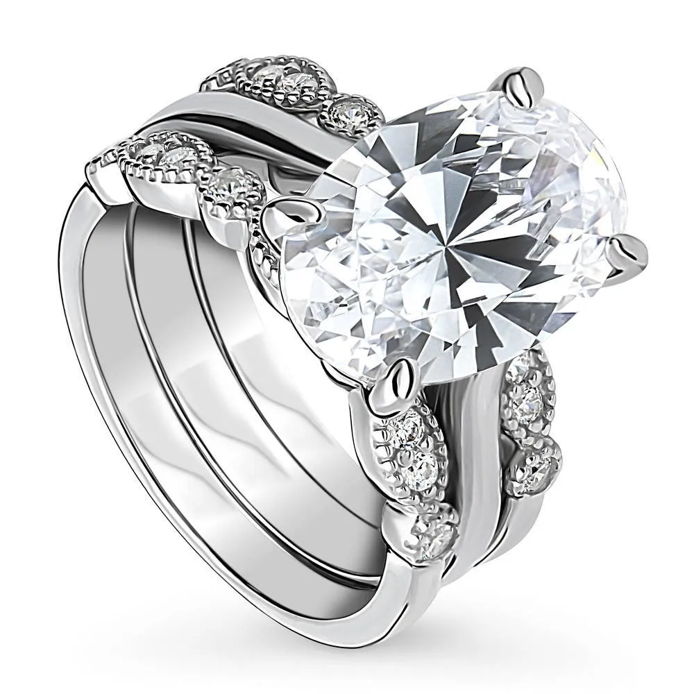 Milgrain Solitaire 5.5ct CZ Ring Set in Sterling Silver