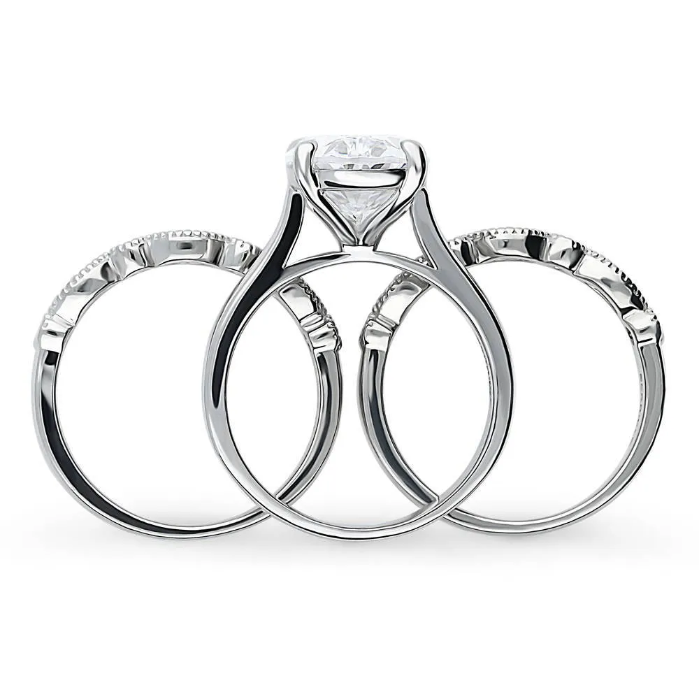 Milgrain Solitaire 5.5ct CZ Ring Set in Sterling Silver