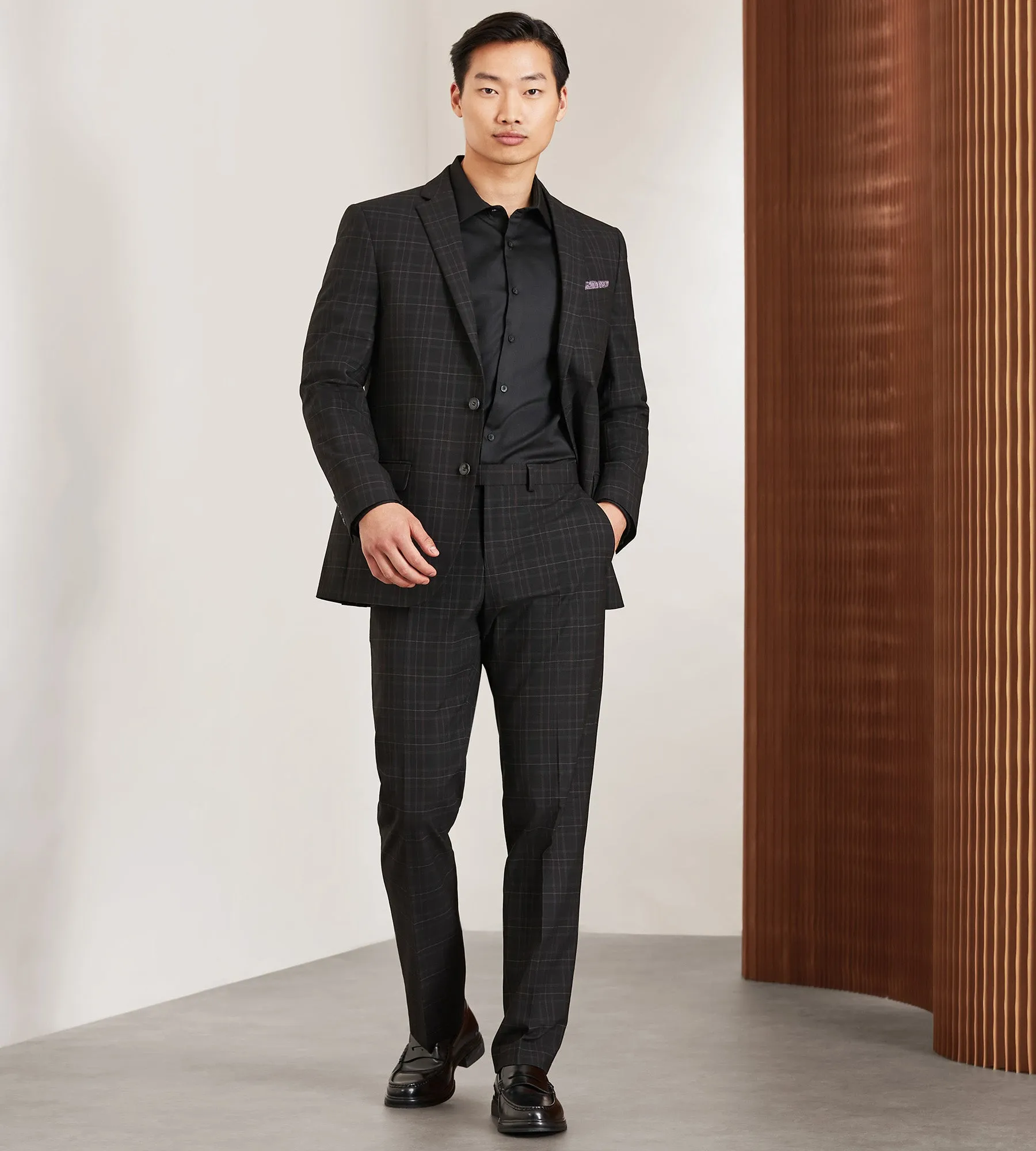 Modern Fit Black Plaid Suit Separate Jacket