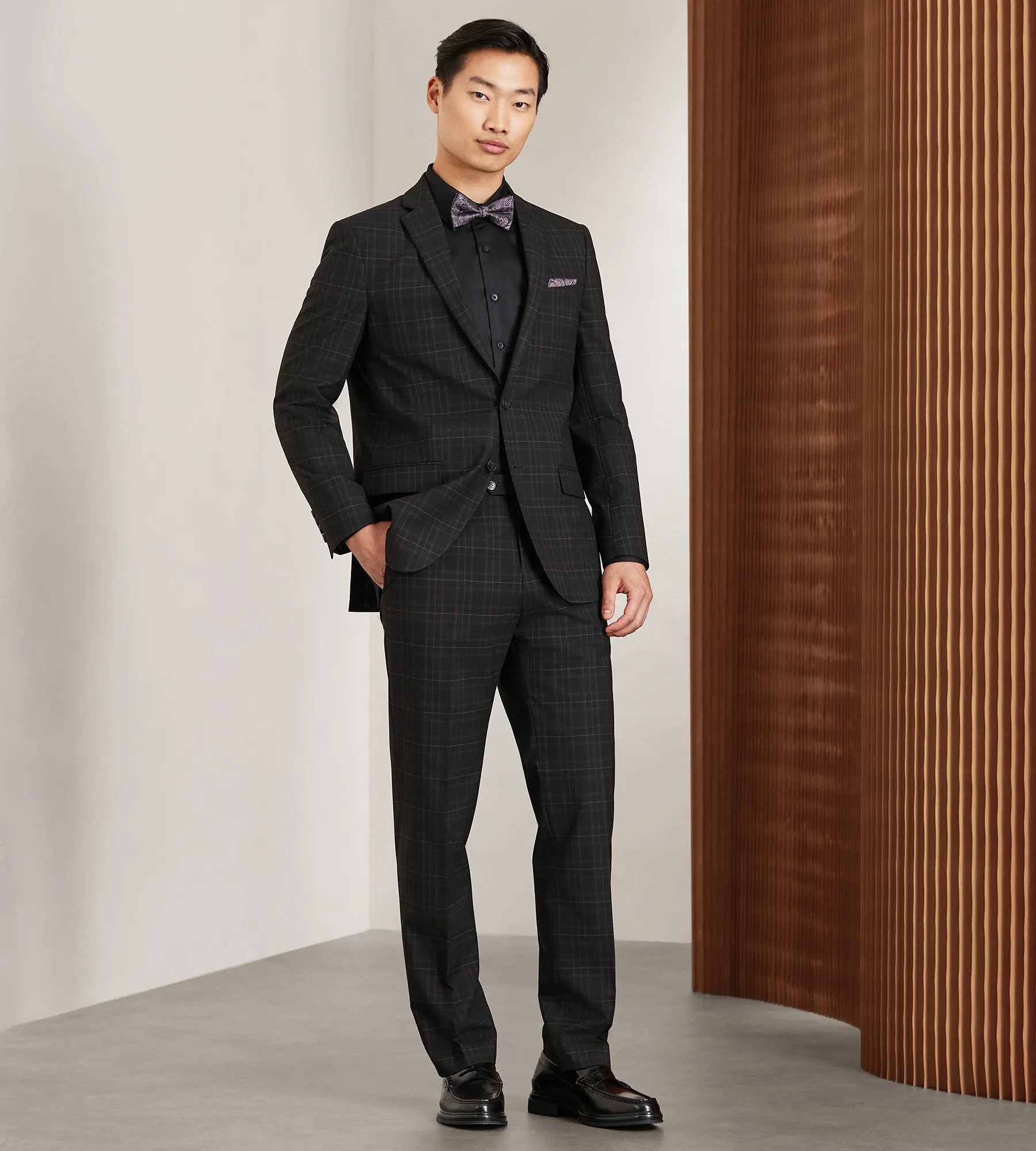 Modern Fit Black Plaid Suit Separate Jacket