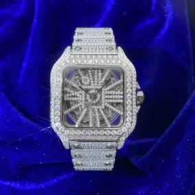 Moissanite Skeleton Watch | 42MM | 14K White Gold | 14.1CT Bust Down