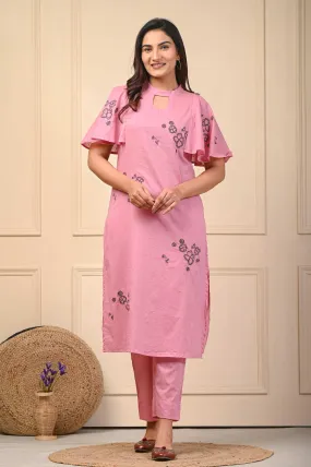 Pink Dobby Cotton Stylish Kurti Pant Set