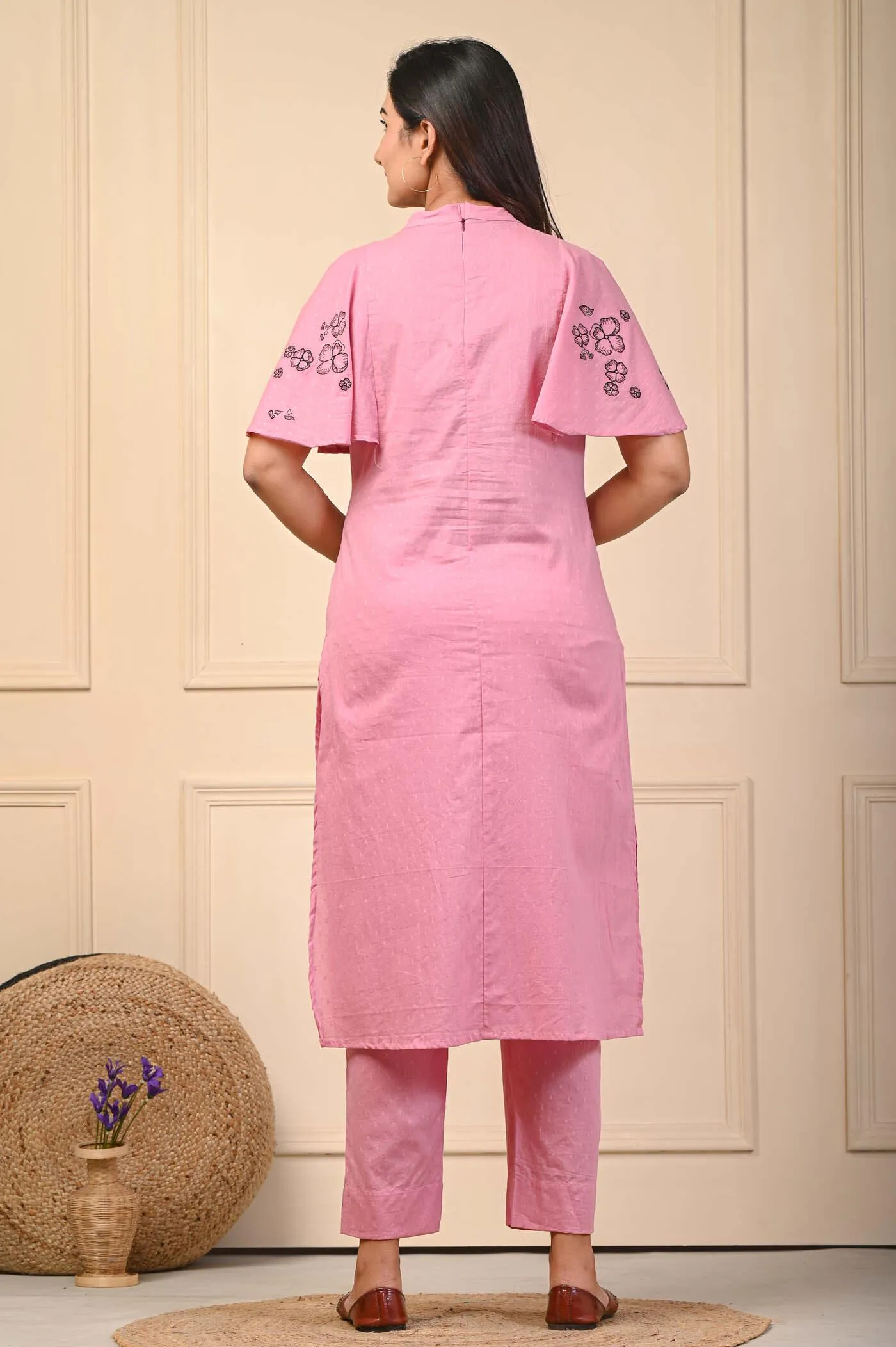 Pink Dobby Cotton Stylish Kurti Pant Set