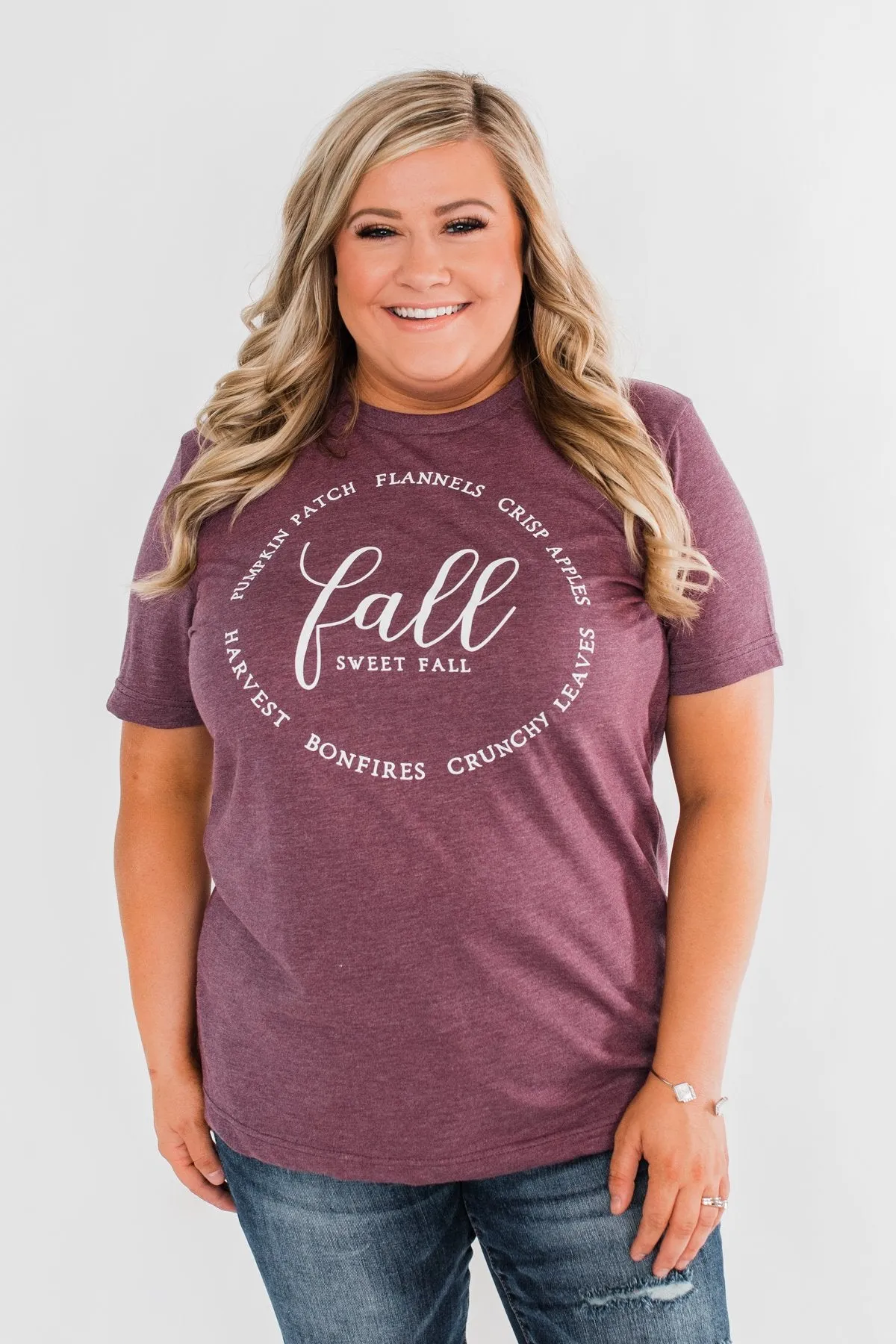 "Fall" Graphic Tee- Heathered Maroon