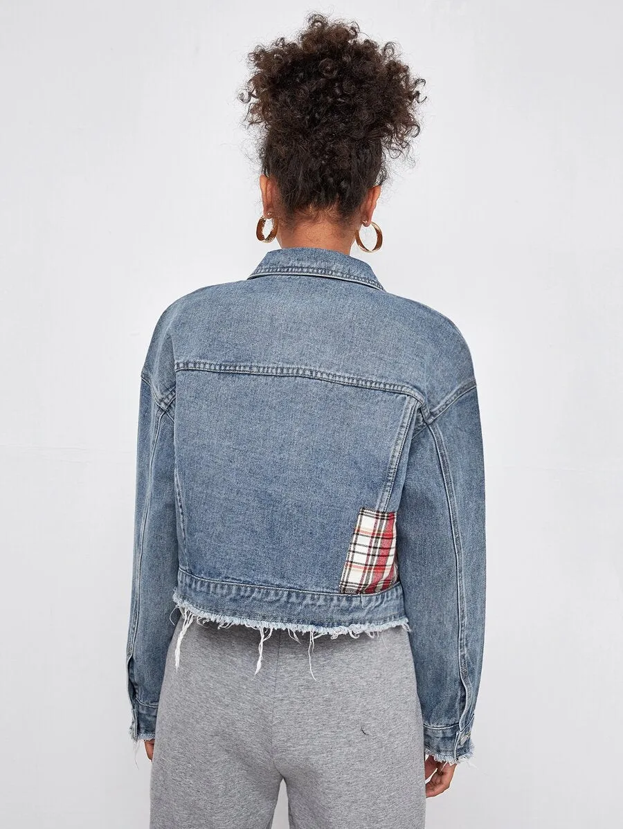 Raw-hem Patched Denim Jacket