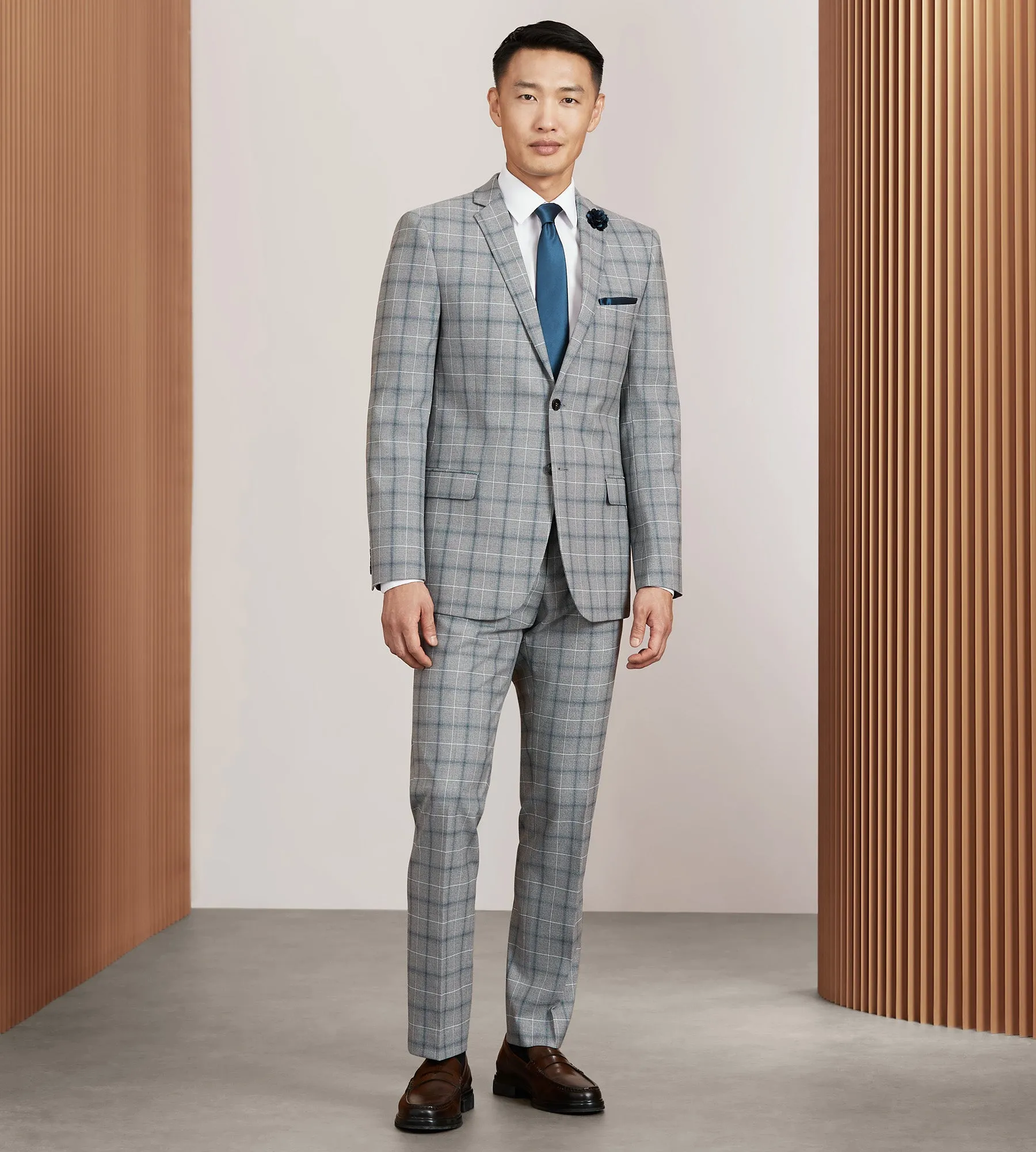 Slim Fit Grey Plaid Suit