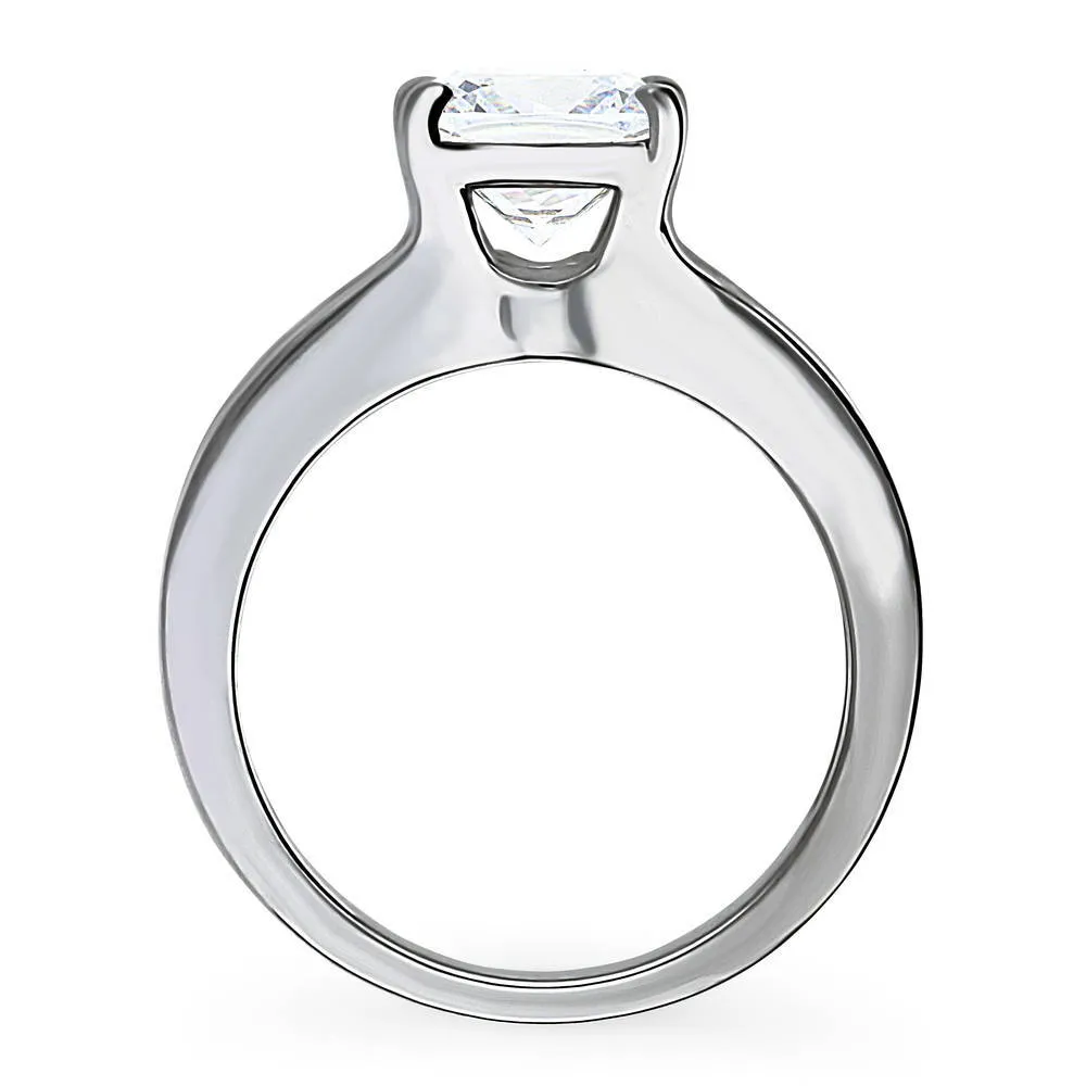 Solitaire 3ct Cushion CZ Ring in Sterling Silver