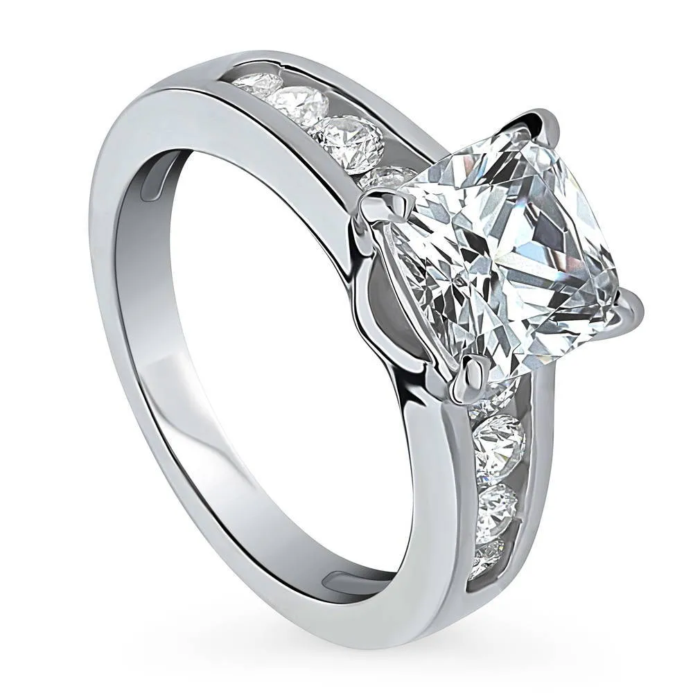 Solitaire 3ct Cushion CZ Ring in Sterling Silver