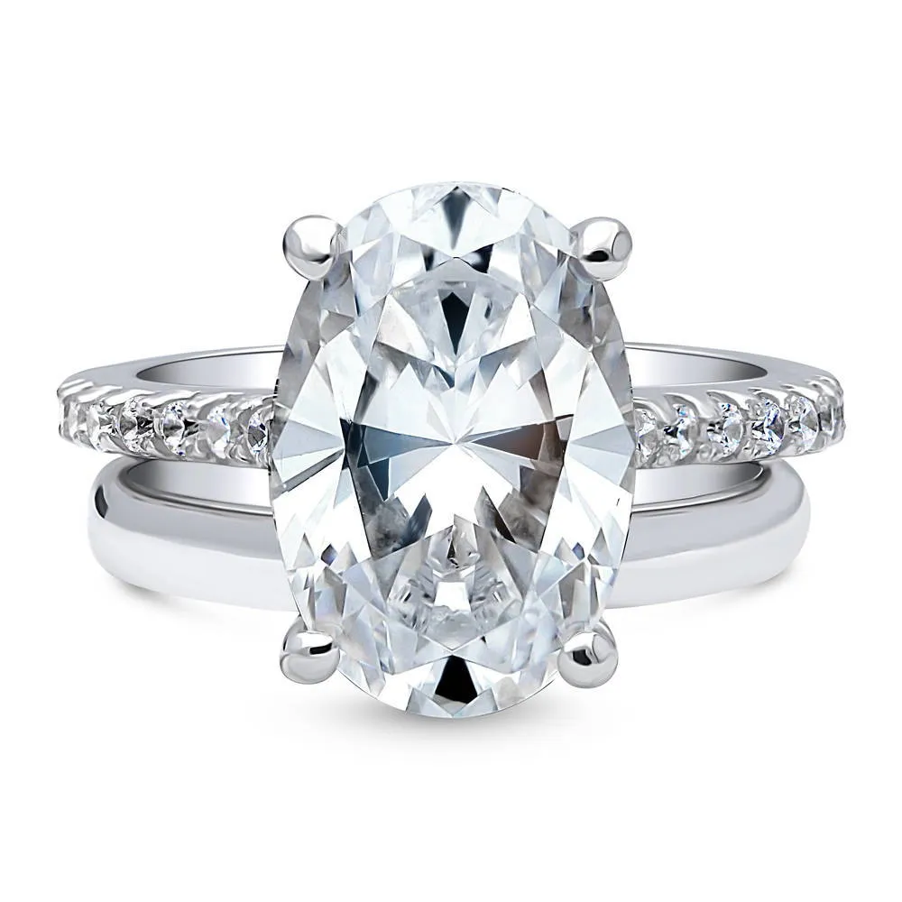 Solitaire 5.5ct Oval CZ Ring Set in Sterling Silver