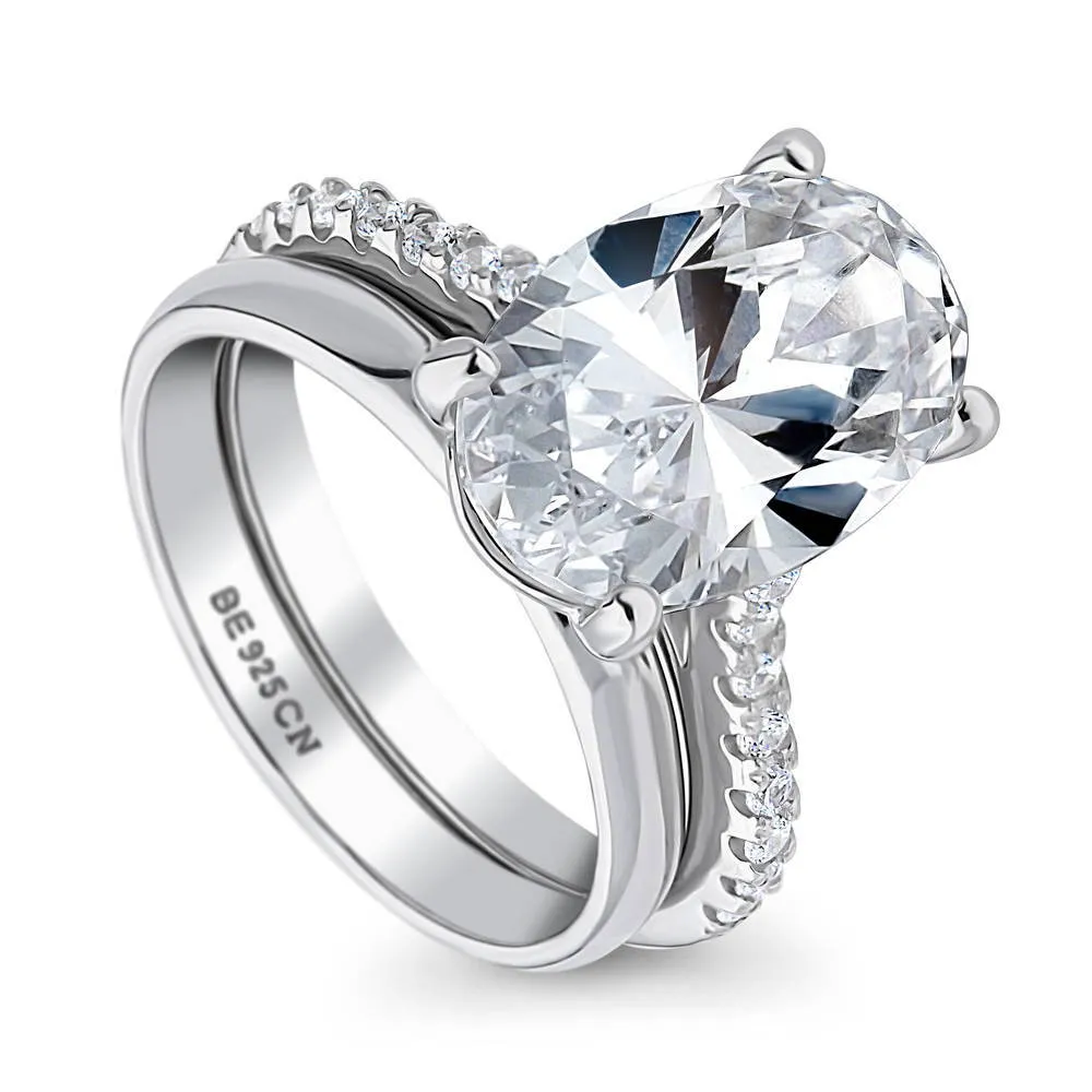 Solitaire 5.5ct Oval CZ Ring Set in Sterling Silver