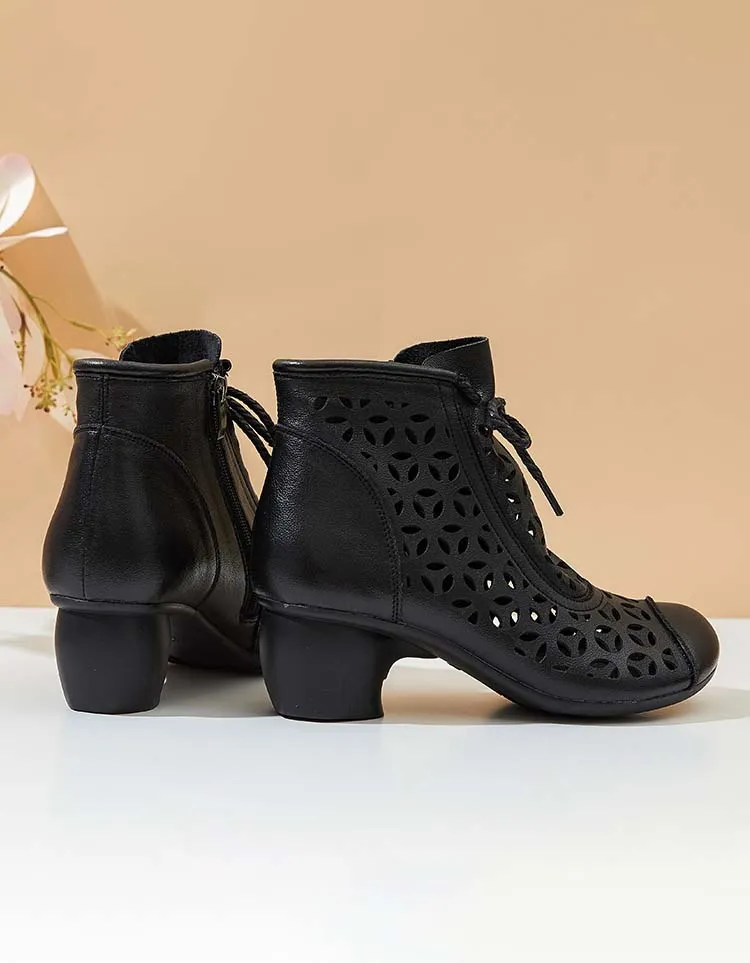 Spring Handmade Retro Hollow Ankle Chunky Boots