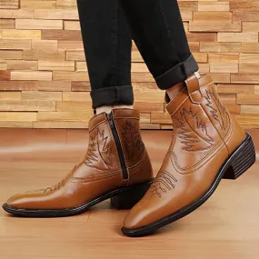 Stylish High Ankle Tan Casual And Formal Boot With Leaf Pattern-JonasParamount